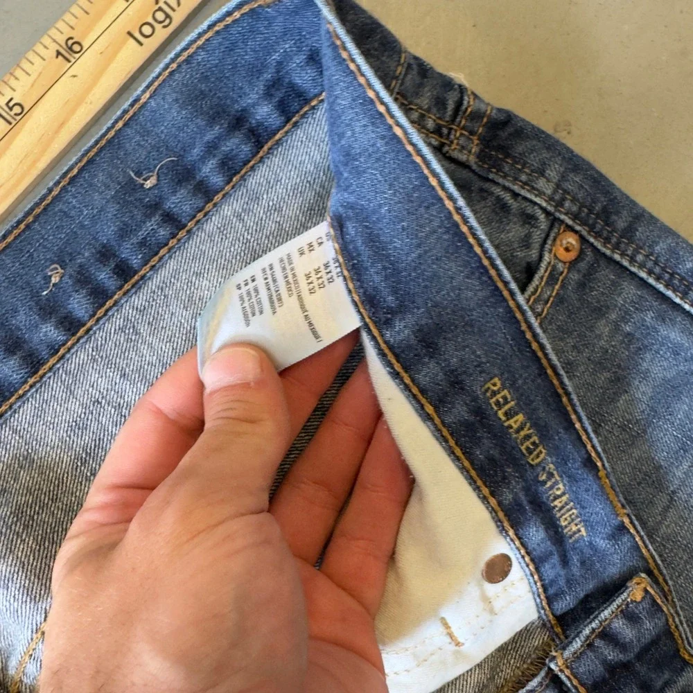 American Eagle Relaxed Straight Jeans Mens 36x30 Blue Denim Distressed Casual